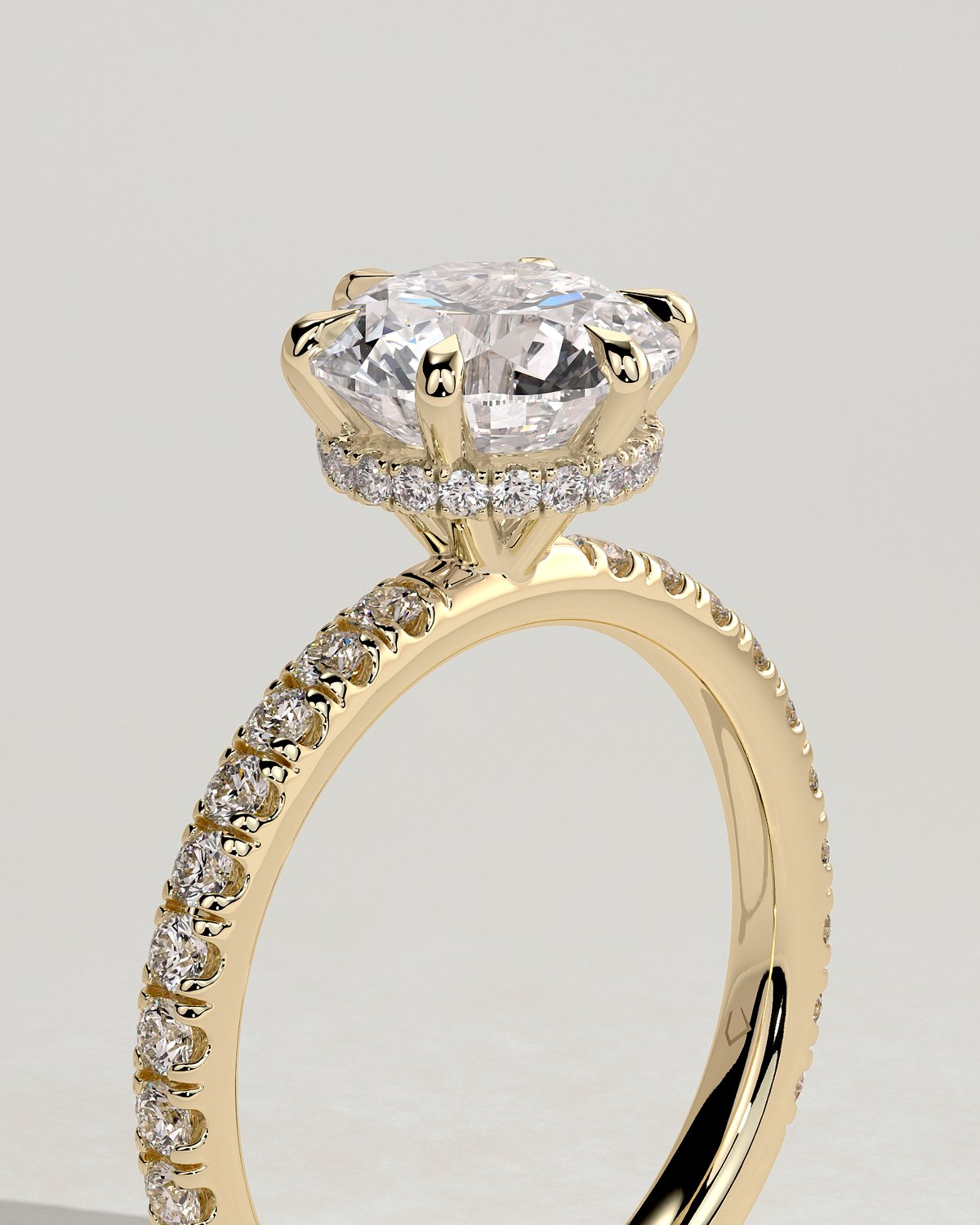 Amanda - 6 Claw Pav Round Solitaire with Hidden Halo - 18k Yellow Gold