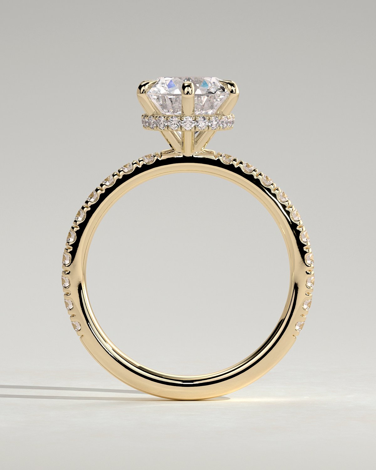 Amanda - 6 Claw Pav Round Solitaire with Hidden Halo - 18k Yellow Gold