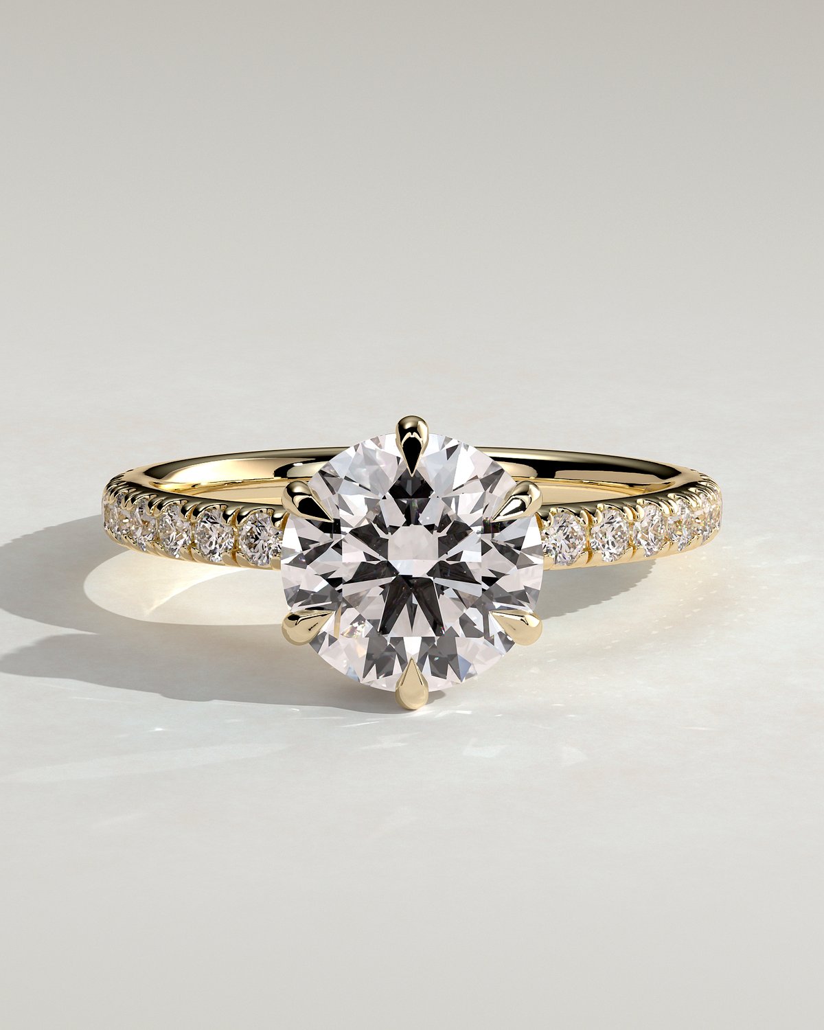 Amanda - 6 Claw Pav Round Solitaire with Hidden Halo - 18k Yellow Gold