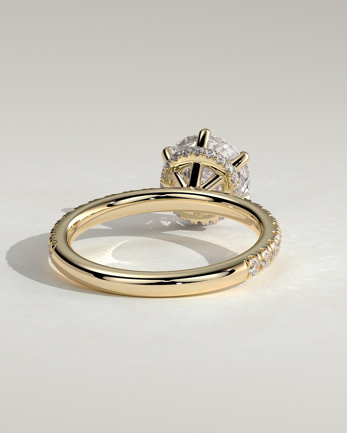 Amanda - 6 Claw Pav Round Solitaire with Hidden Halo - 18k Yellow Gold