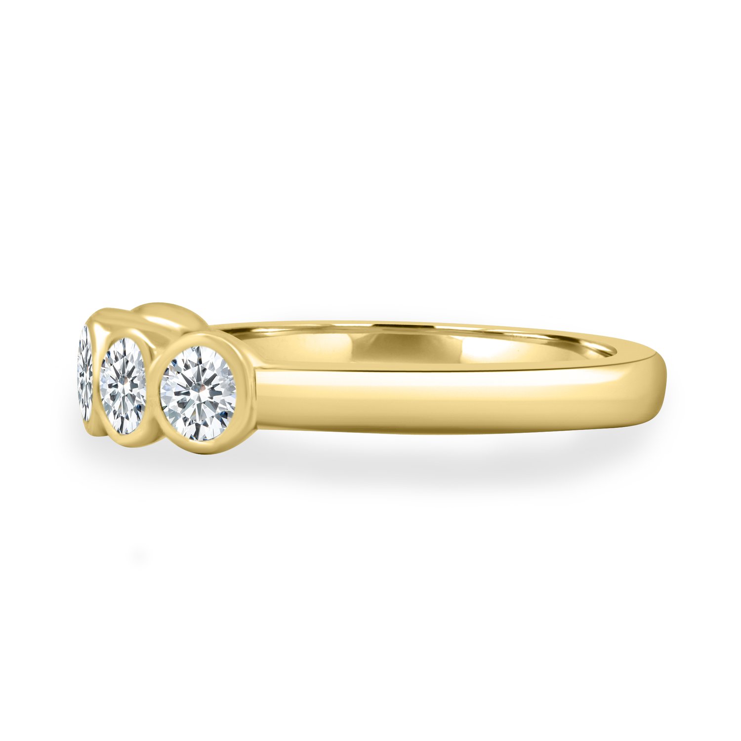 Amber - Bezel Set Round Wedding Ring - 5 stones 18k Yellow Gold