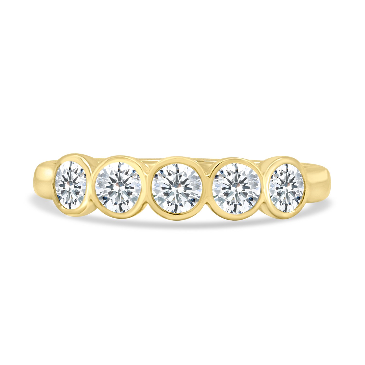 Amber - Bezel Set Round Wedding Ring - 5 stones 18k Yellow Gold