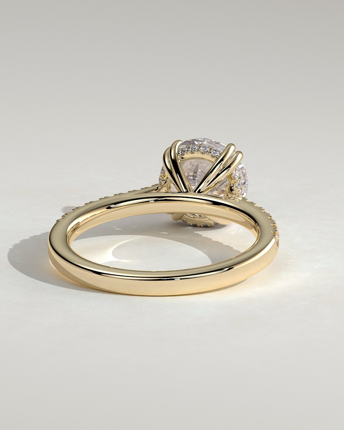 Amelia  Cathedral Pav Round Solitaire with Hidden Halo - 18k Yellow Gold