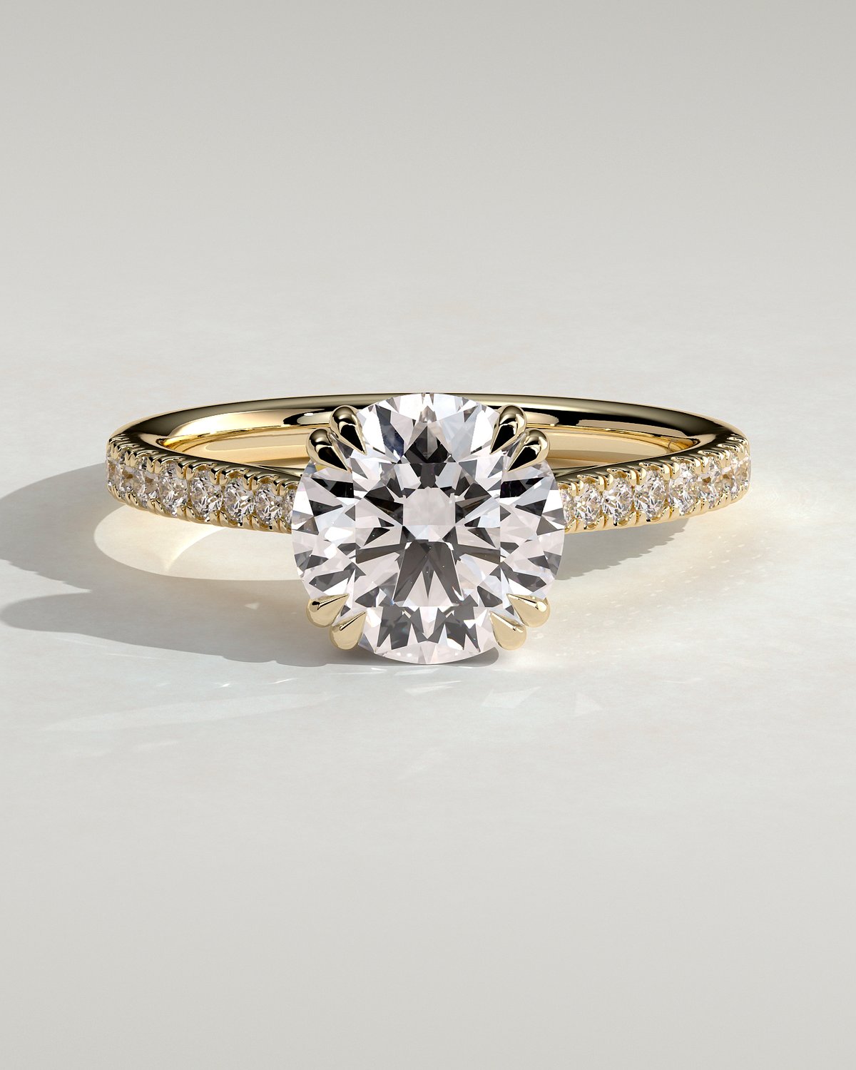 Amelia  Cathedral Pav Round Solitaire with Hidden Halo - 18k Yellow Gold