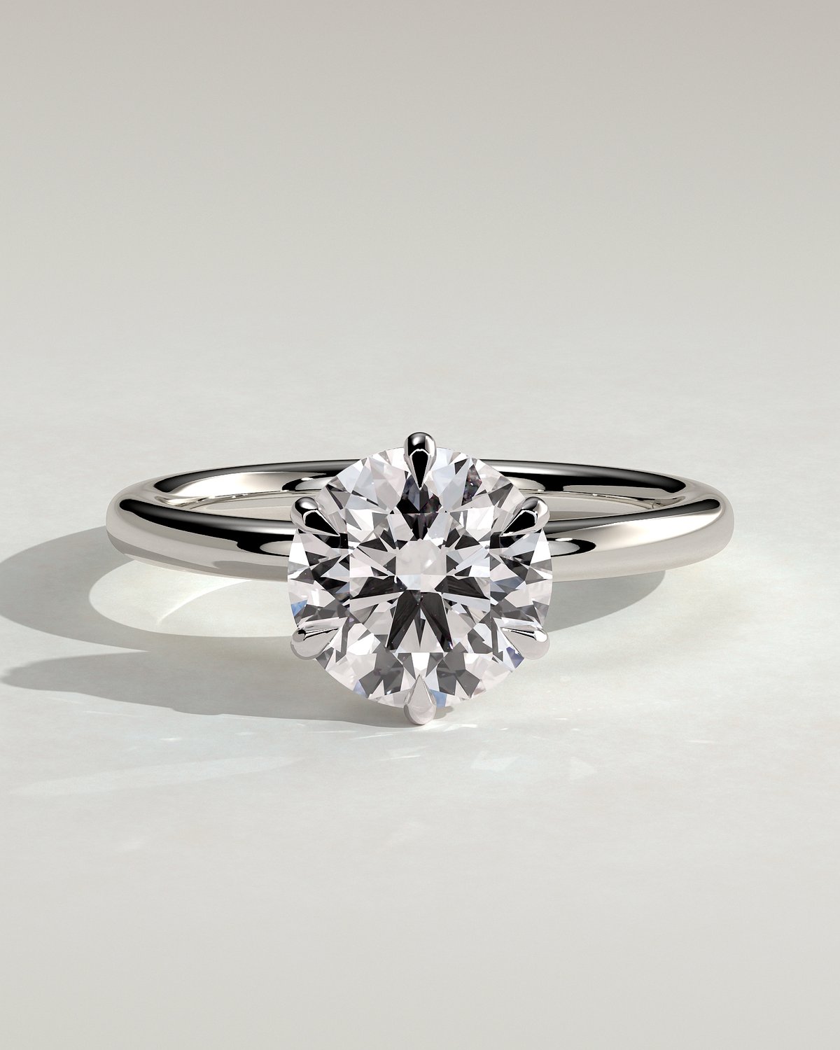Anna  6 Claw Round Solitaire with Hidden Halo - 18k White Gold