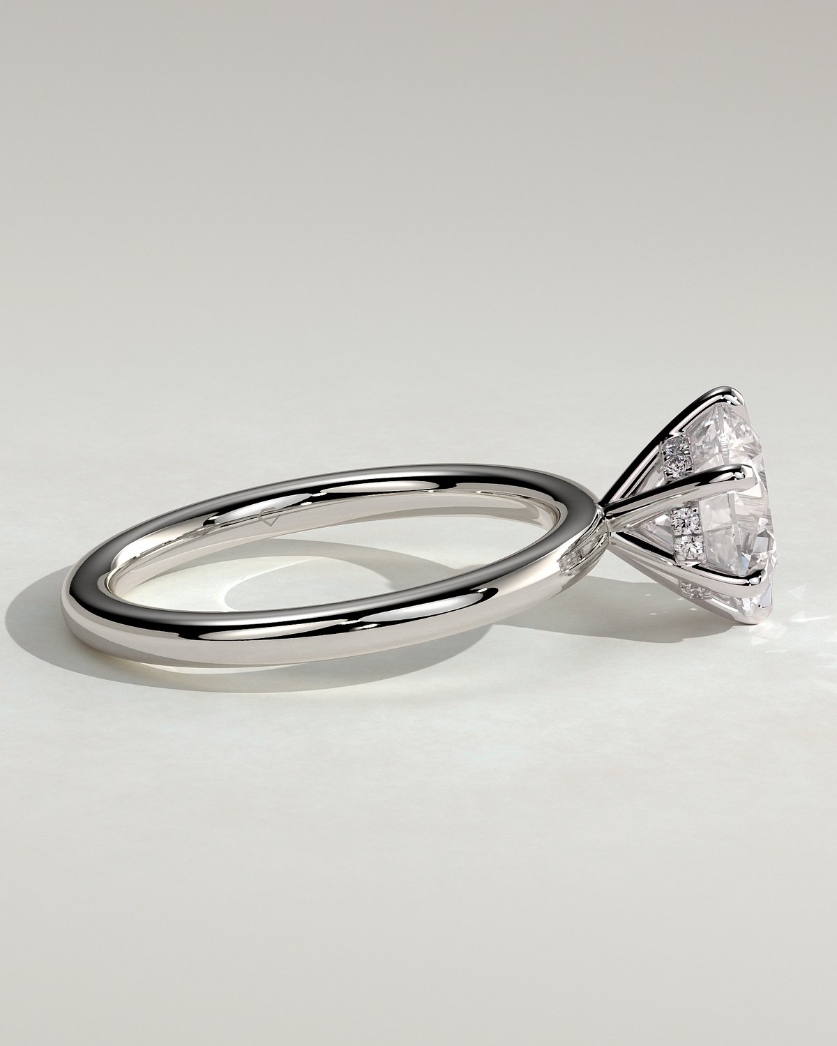 Anna  6 Claw Round Solitaire with Hidden Halo - 18k White Gold