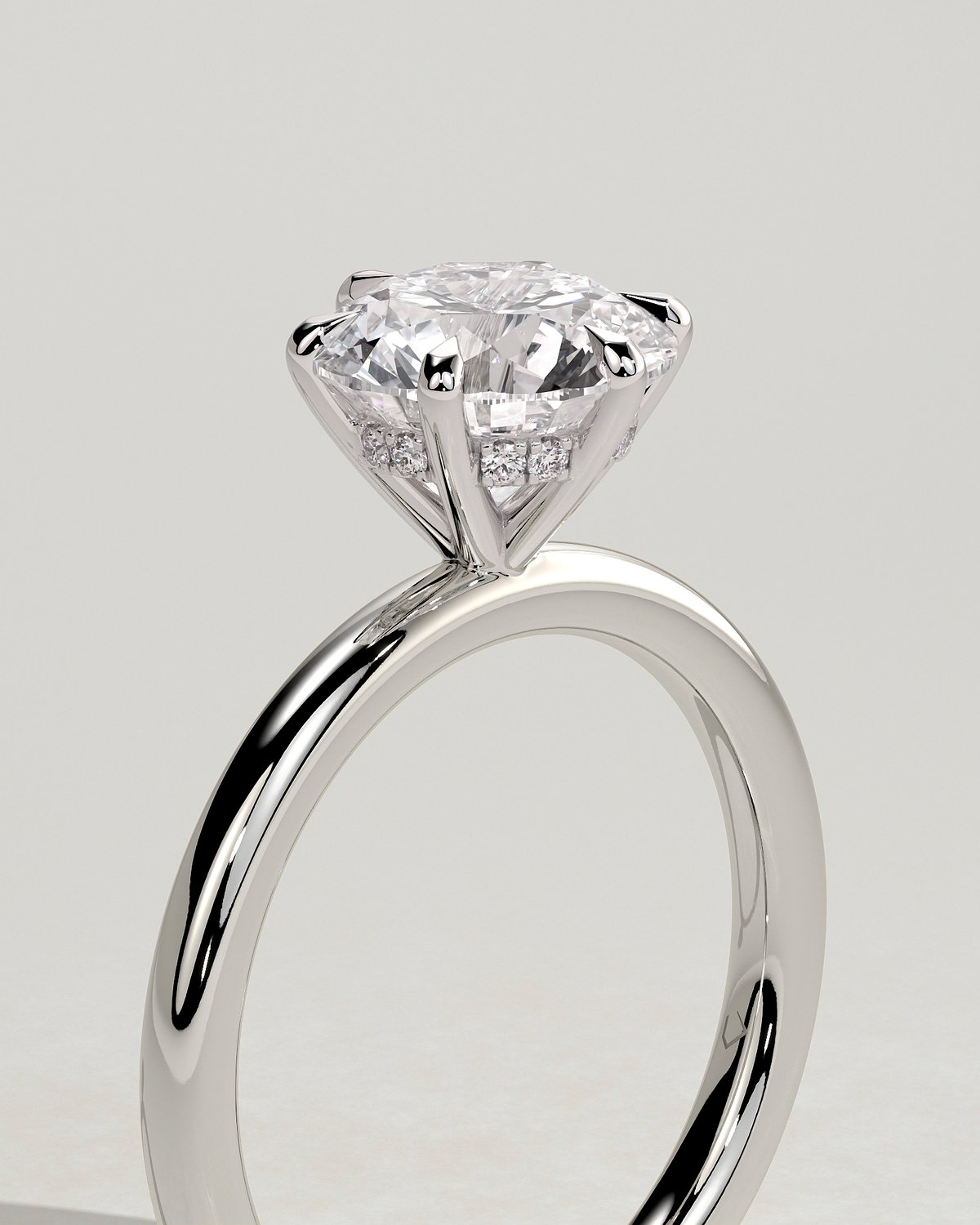 Anna  6 Claw Round Solitaire with Hidden Halo - 18k White Gold
