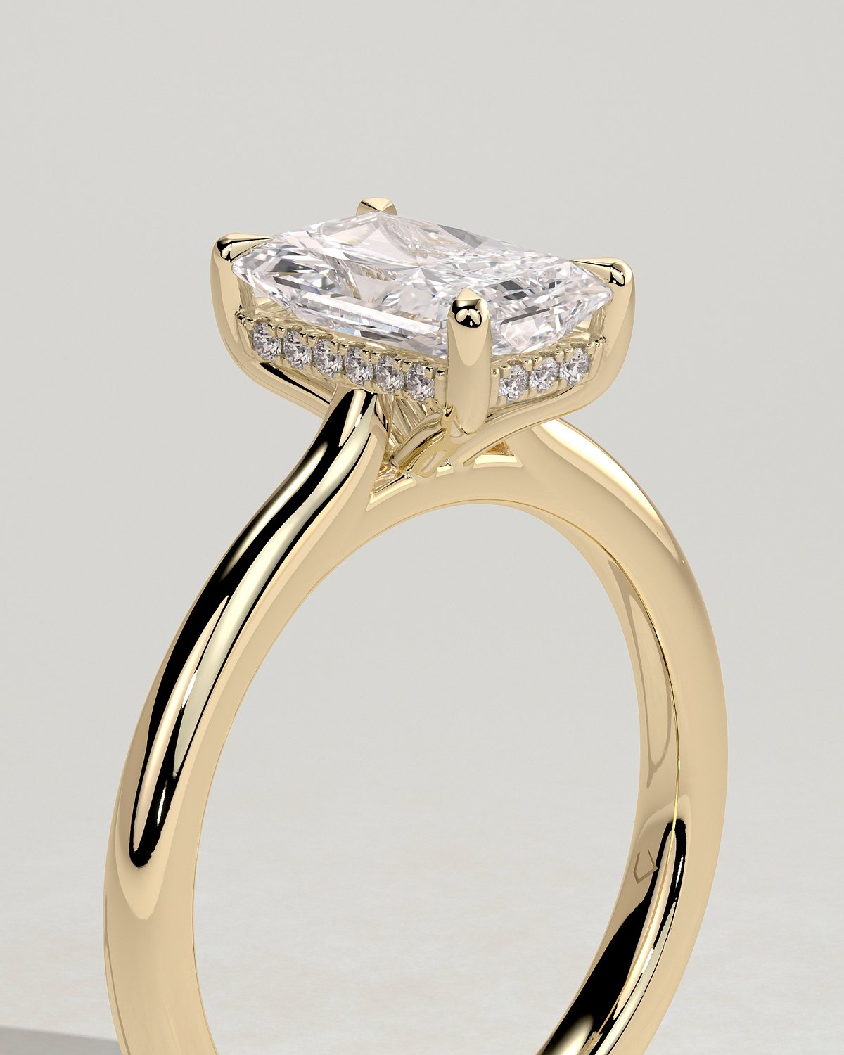 Ari - 4 Claw Radiant Solitaire with Hidden Halo - 18k Yellow Gold
