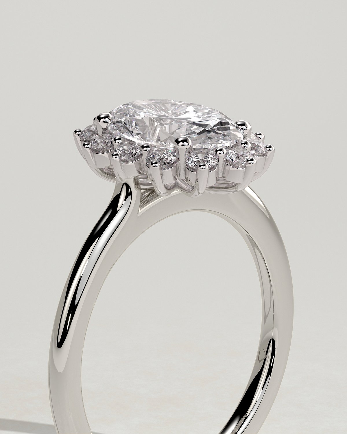 Arielle - Oval Halo with Cathedral Setting - 18k White Gold