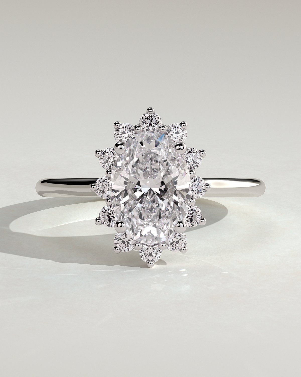 Arielle - Oval Halo with Cathedral Setting - 18k White Gold