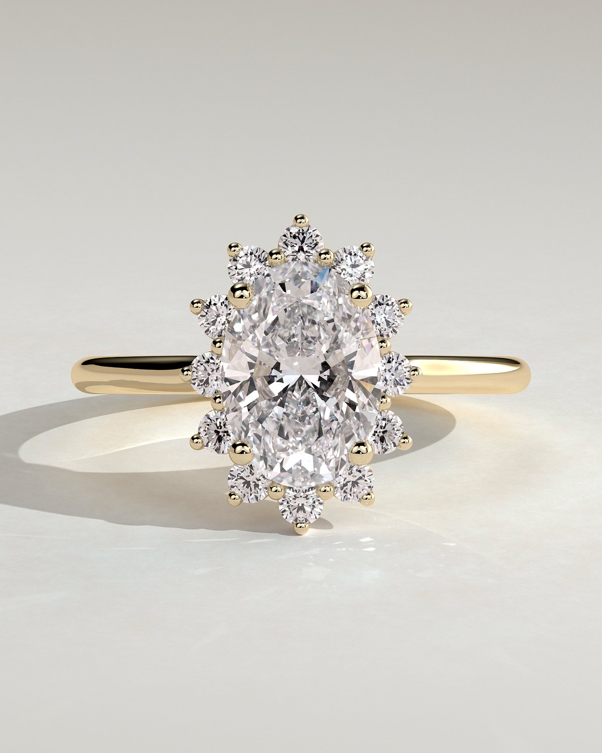 Arielle - Oval Halo with Cathedral Setting - 18k Yellow Gold