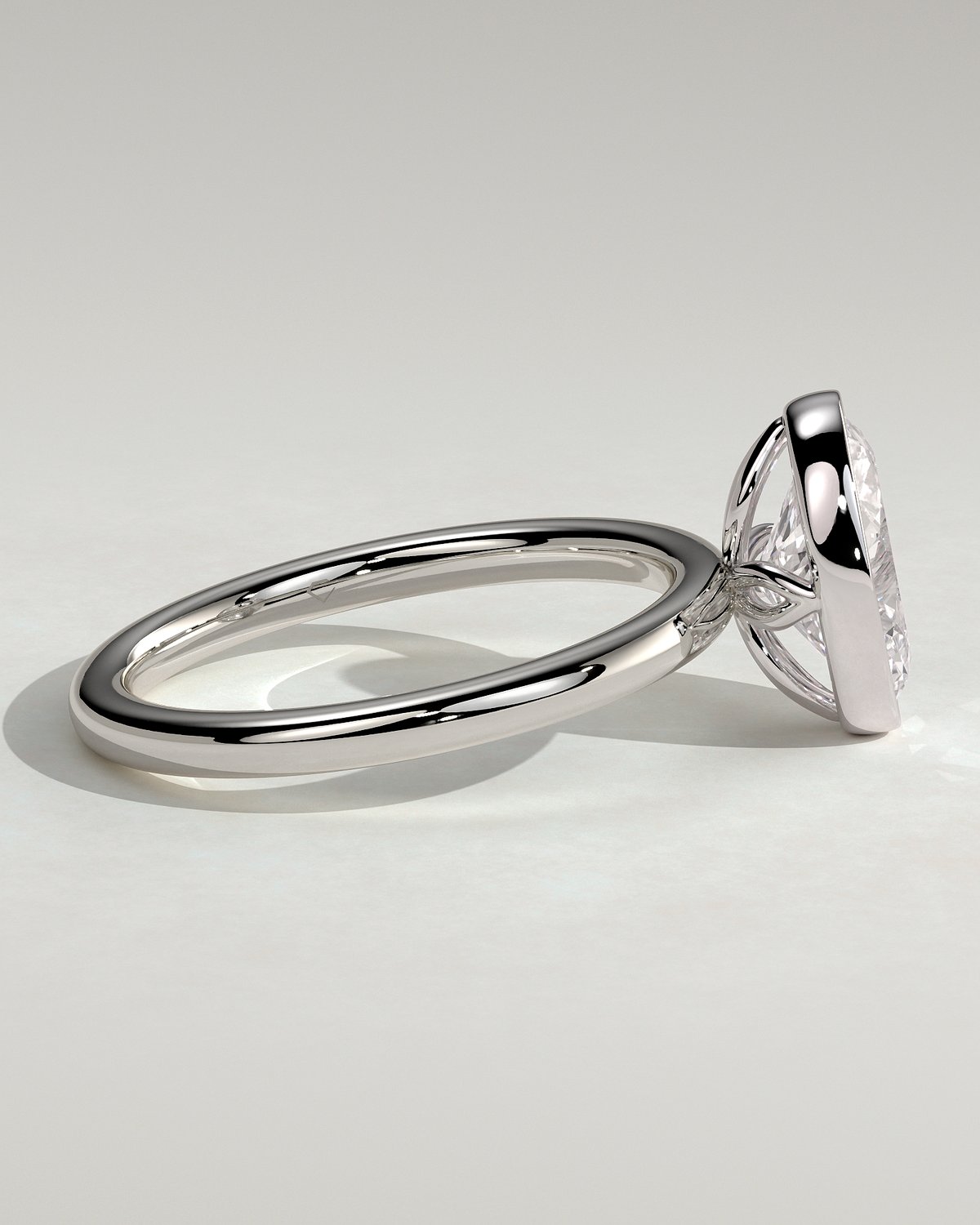 Armani - Bezel Set Oval Solitaire - 18k White Gold