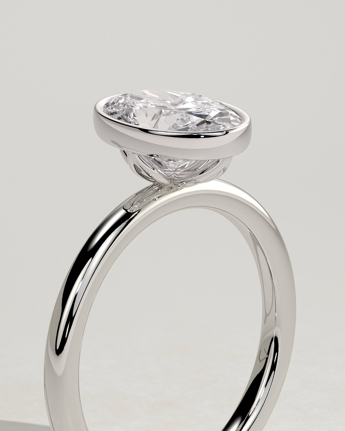 Armani - Bezel Set Oval Solitaire - 18k White Gold