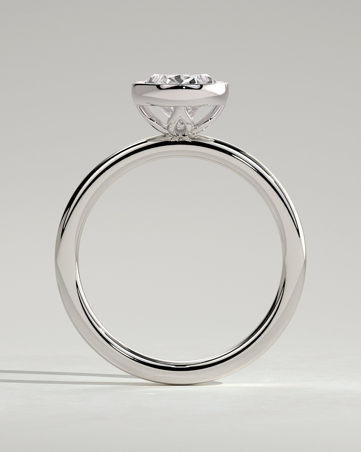 Armani - Bezel Set Oval Solitaire - 18k White Gold