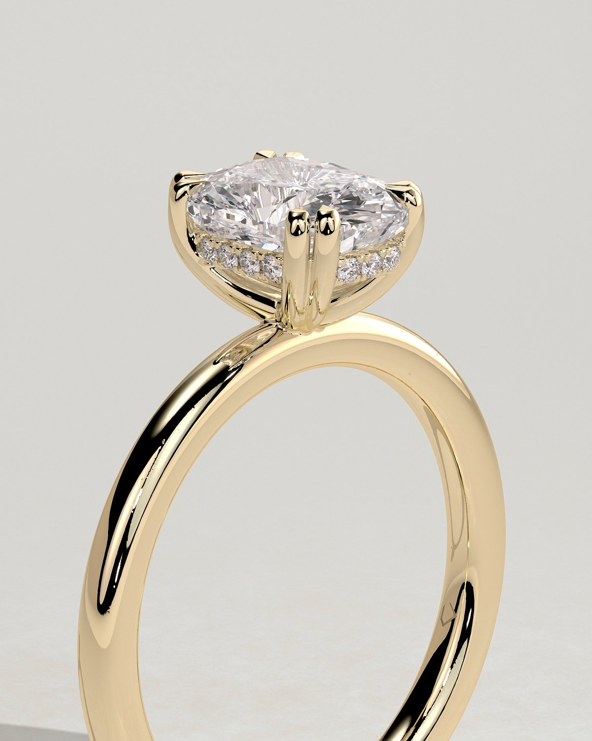 Aubrey - Double-Tipped 4 Claw Elongated Cushion Solitaire with Hidden Halo - 18k Yellow Gold