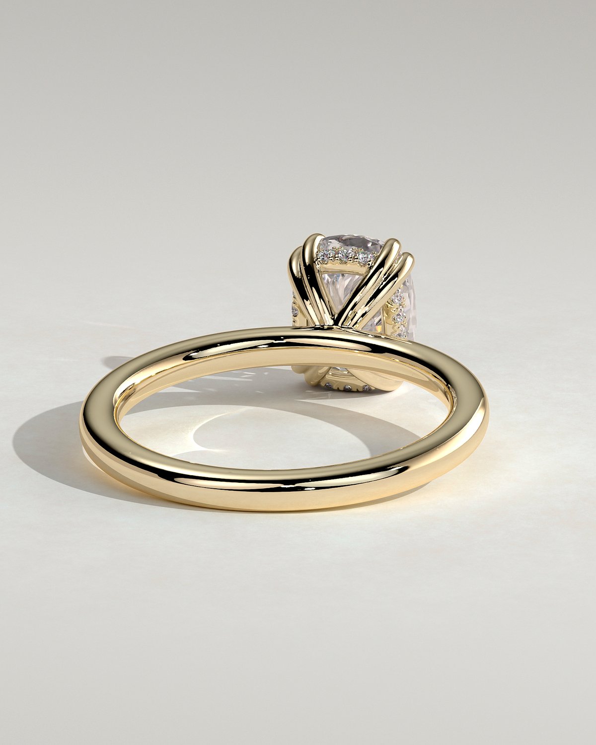 Aubrey - Double-Tipped 4 Claw Elongated Cushion Solitaire with Hidden Halo - 18k Yellow Gold