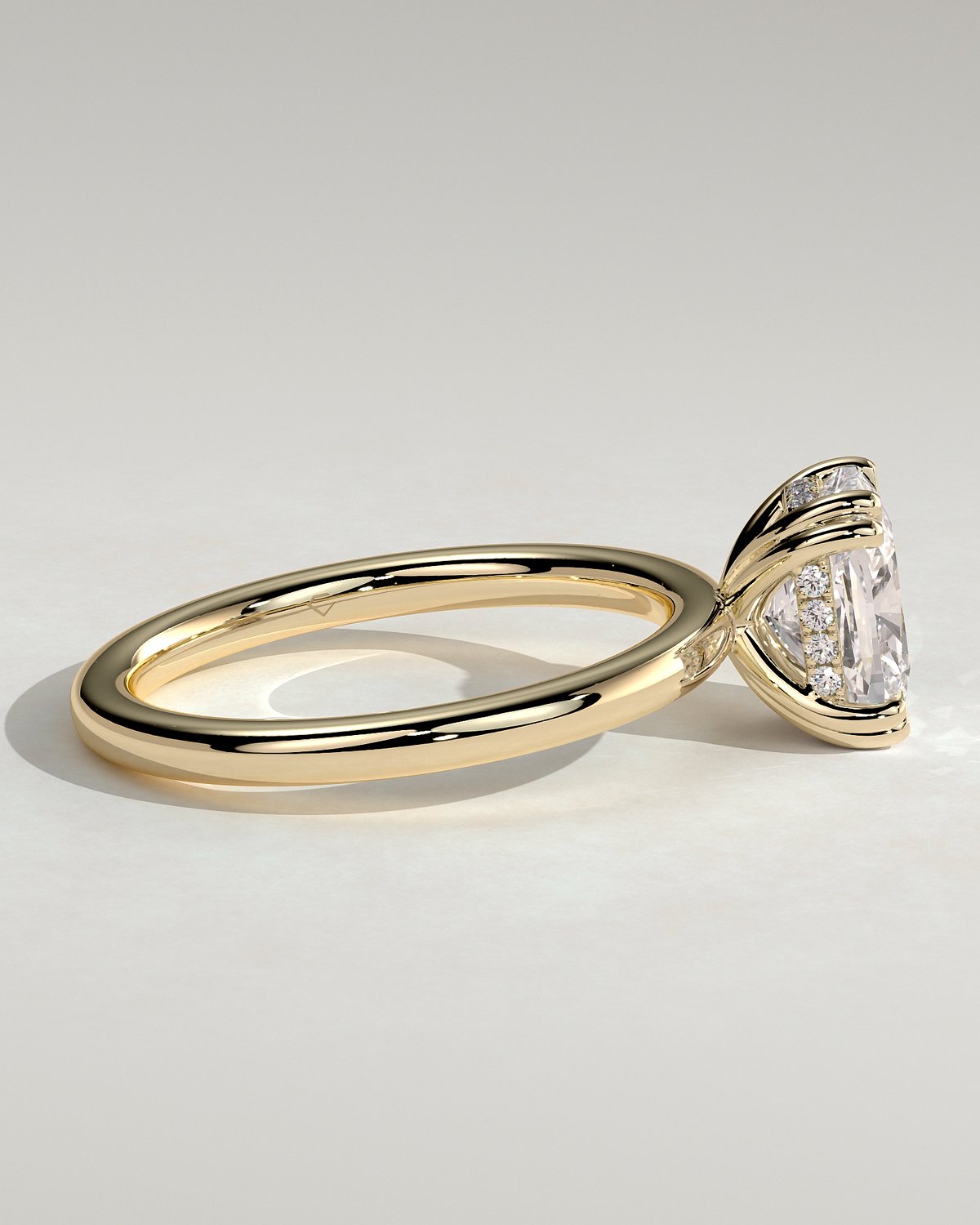 Aubrey - Double-Tipped 4 Claw Elongated Cushion Solitaire with Hidden Halo - 18k Yellow Gold