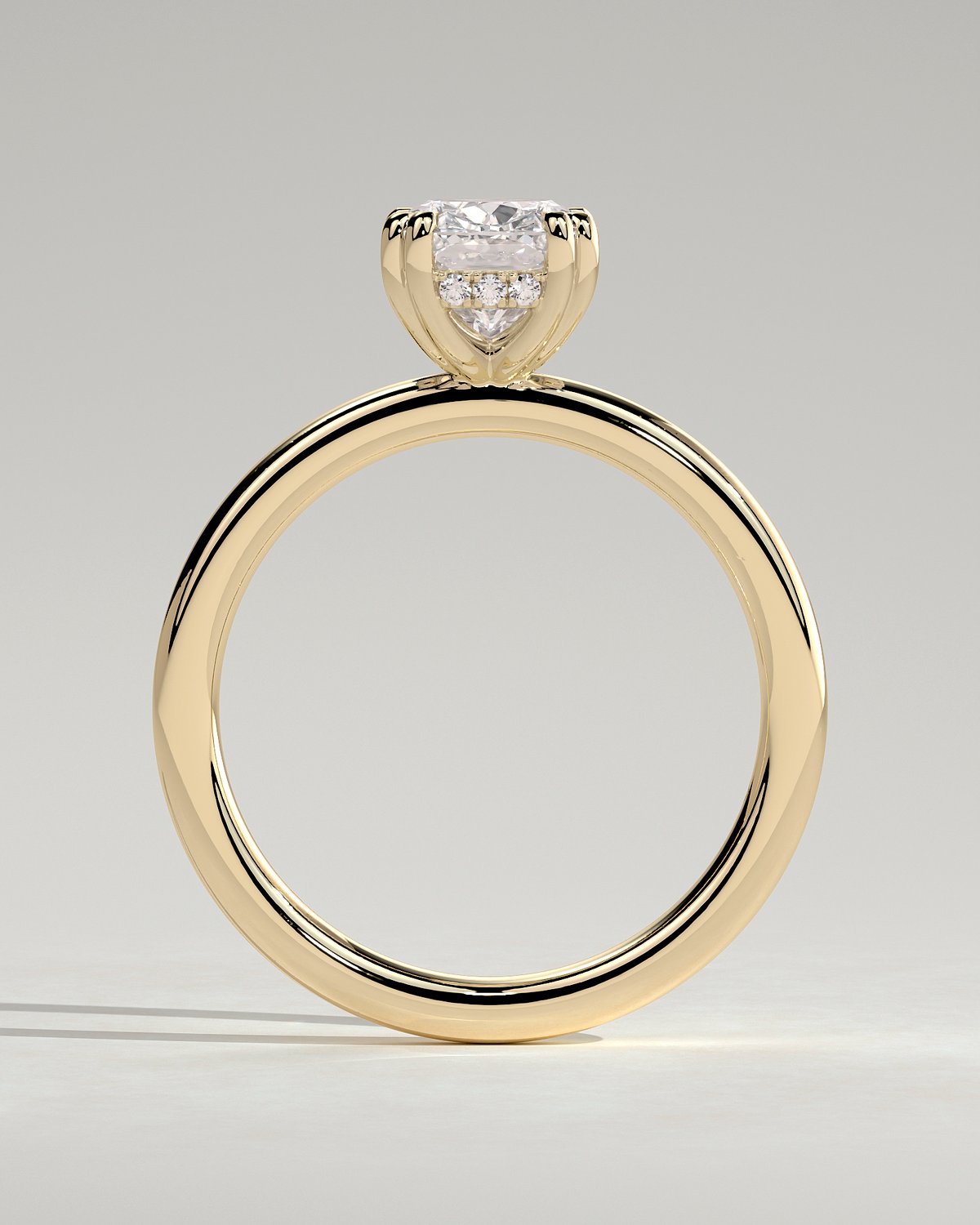 Aubrey - Double-Tipped 4 Claw Elongated Cushion Solitaire with Hidden Halo - 18k Yellow Gold