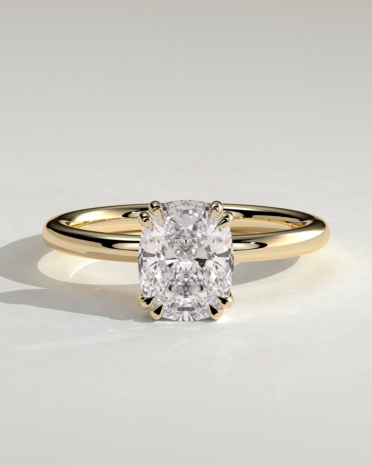 Aubrey - Double-Tipped 4 Claw Elongated Cushion Solitaire with Hidden Halo - 18k Yellow Gold