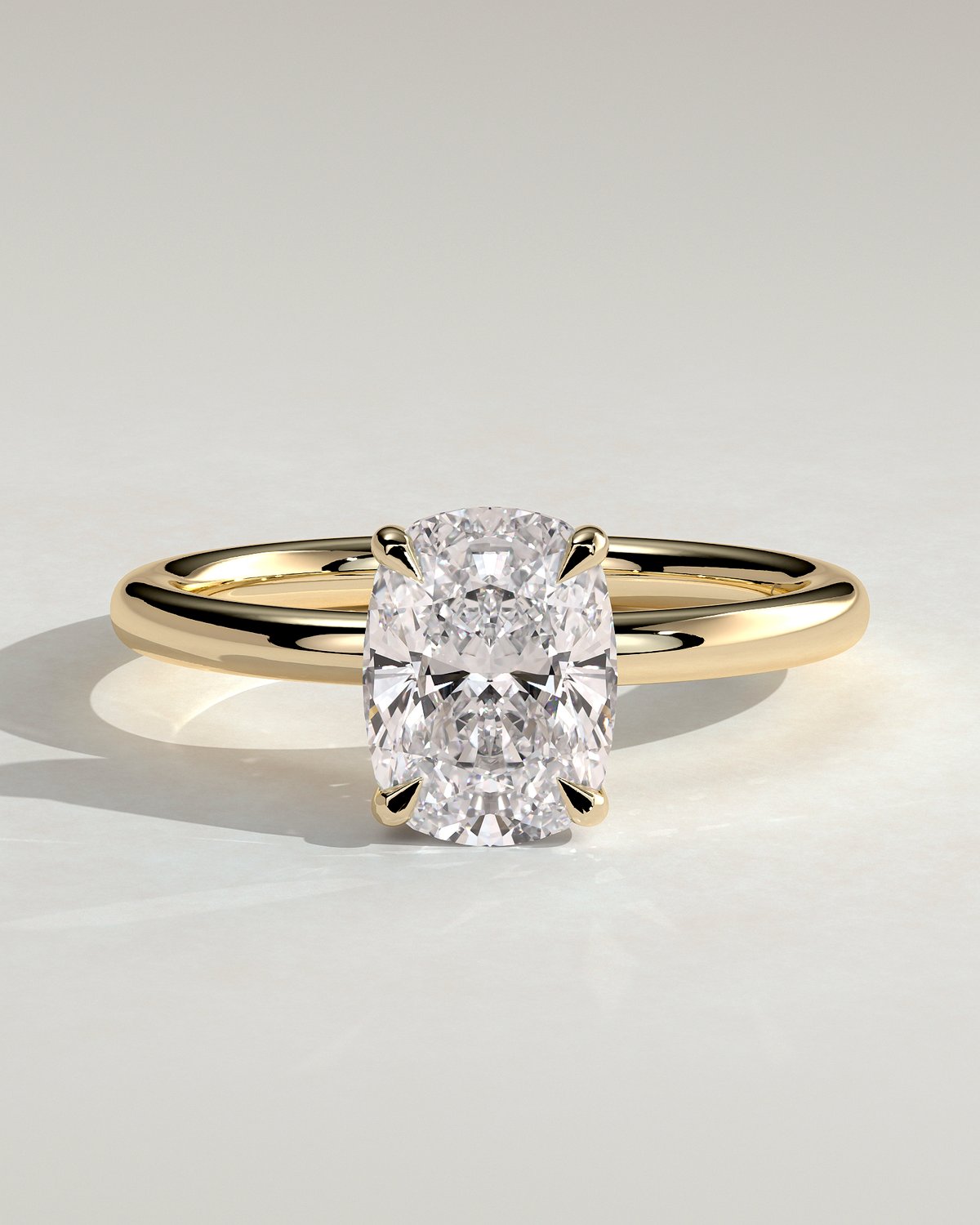 Ava  Elongated Cushion Solitaire - 18k Yellow Gold High Setting