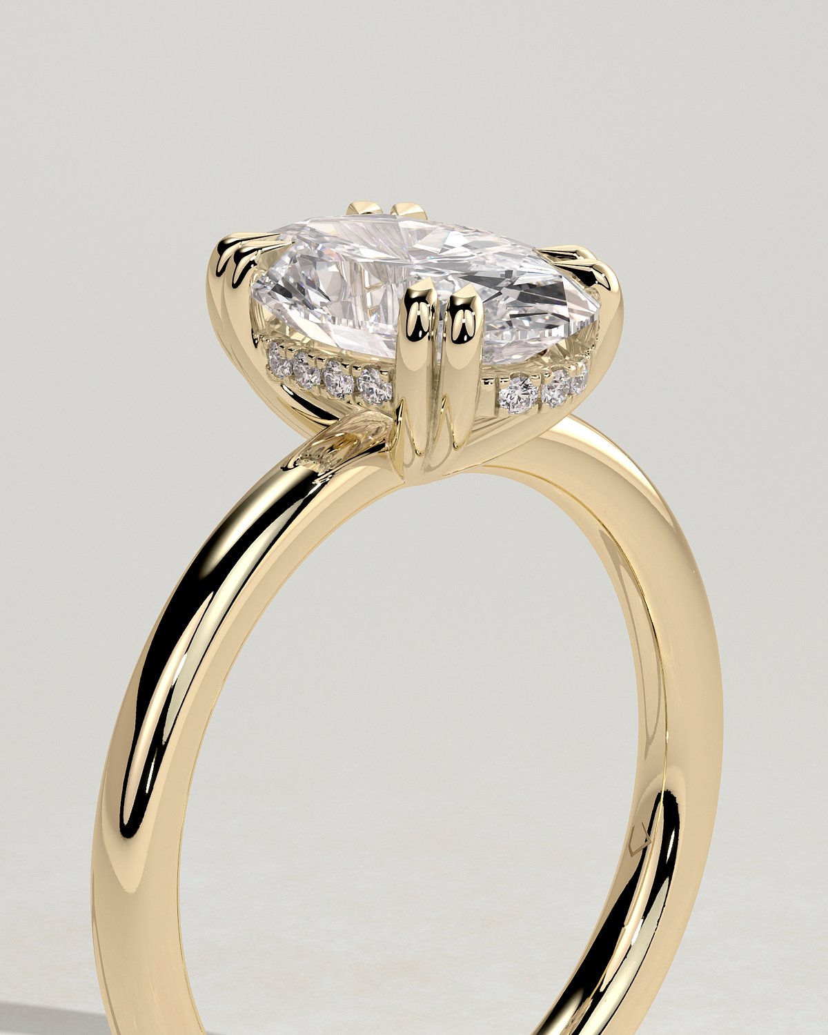 Avery  Double Tipped 4 Claw Oval Solitaire - 18k Yellow Gold