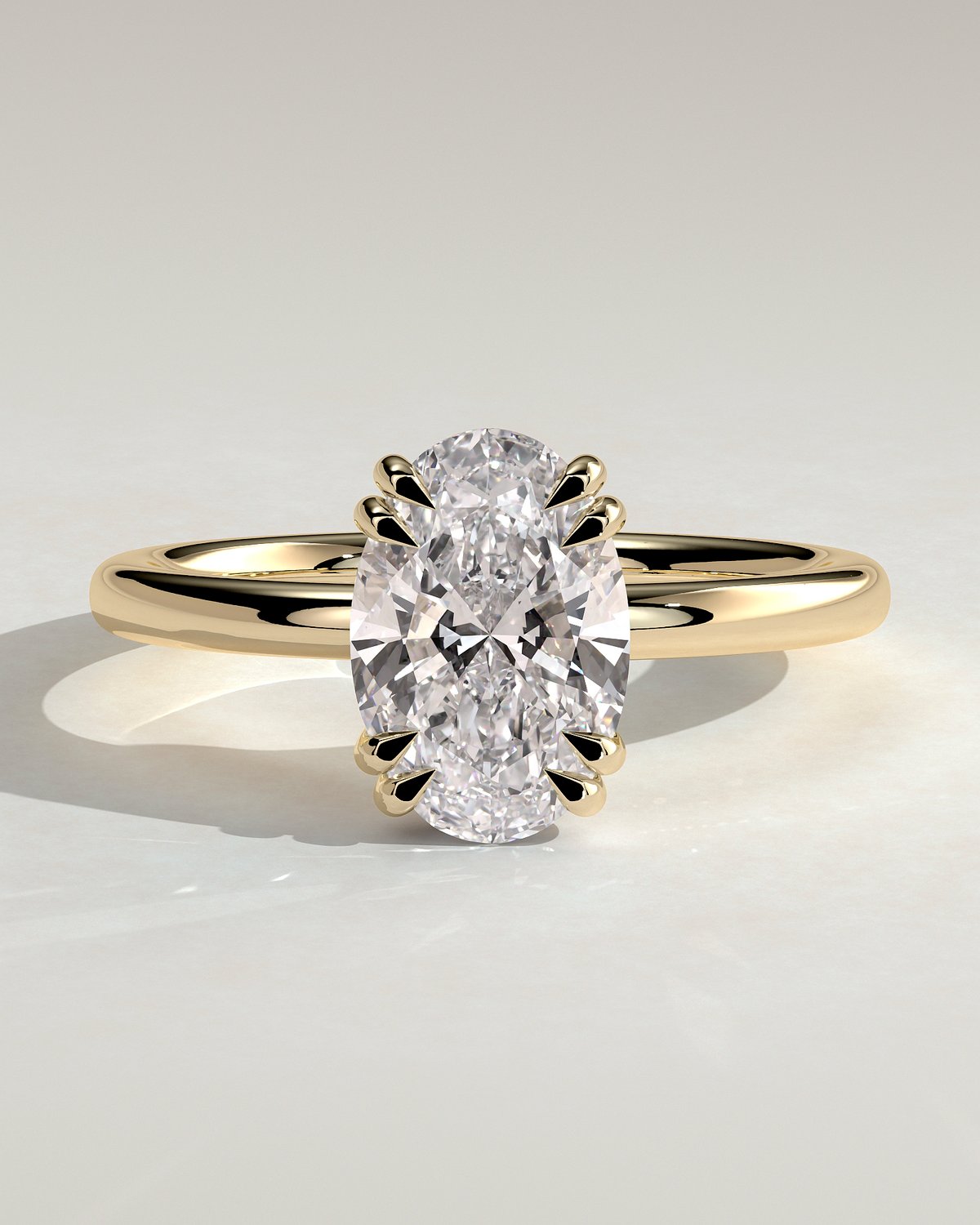 Avery  Double Tipped 4 Claw Oval Solitaire - 18k Yellow Gold