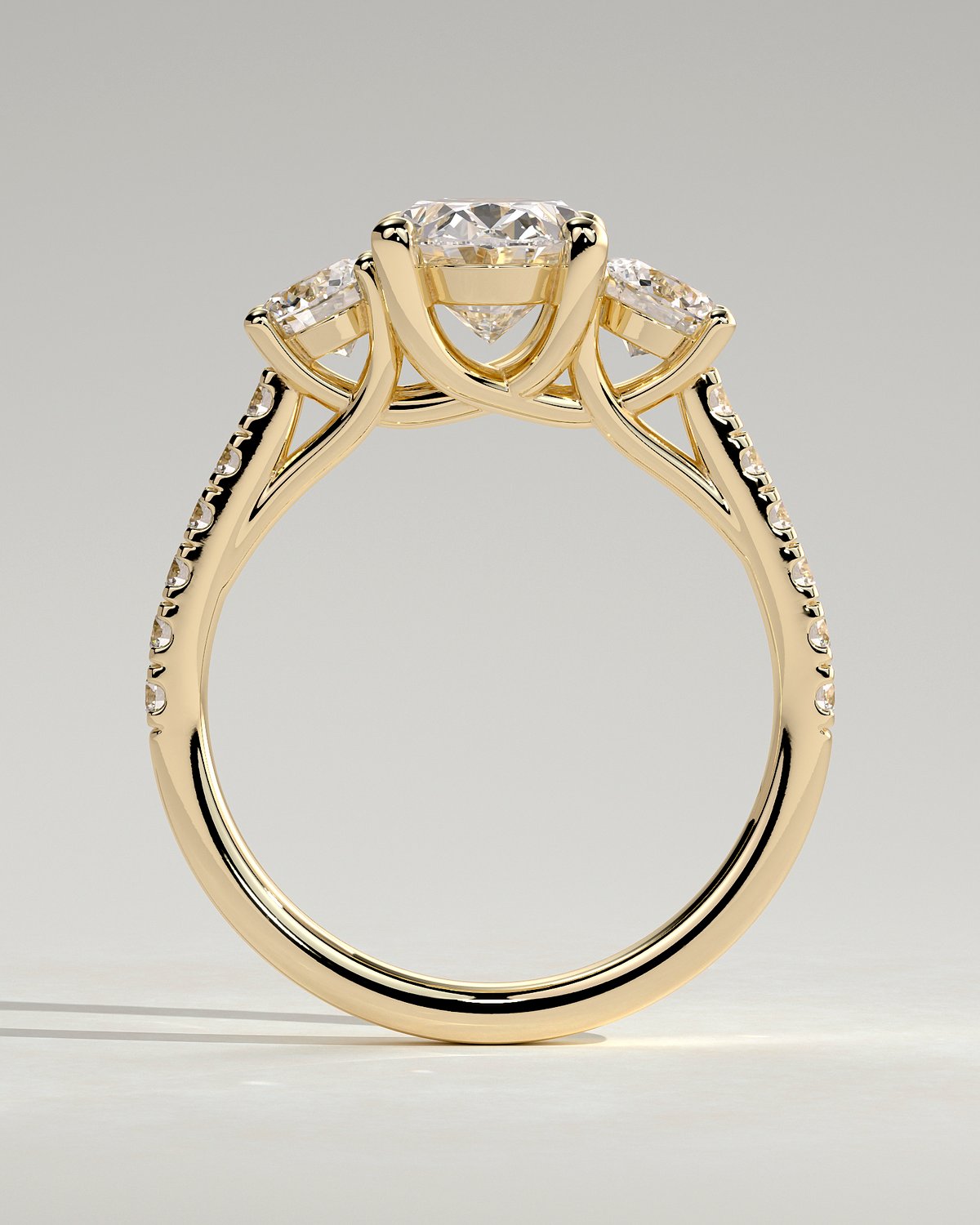 Aviana - 4 Claw Oval Trilogy with Pav - 18k Yellow Gold