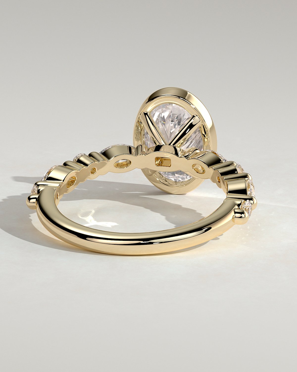 Aylin - Bezel Set Oval with Accent Stones - 18k Yellow Gold