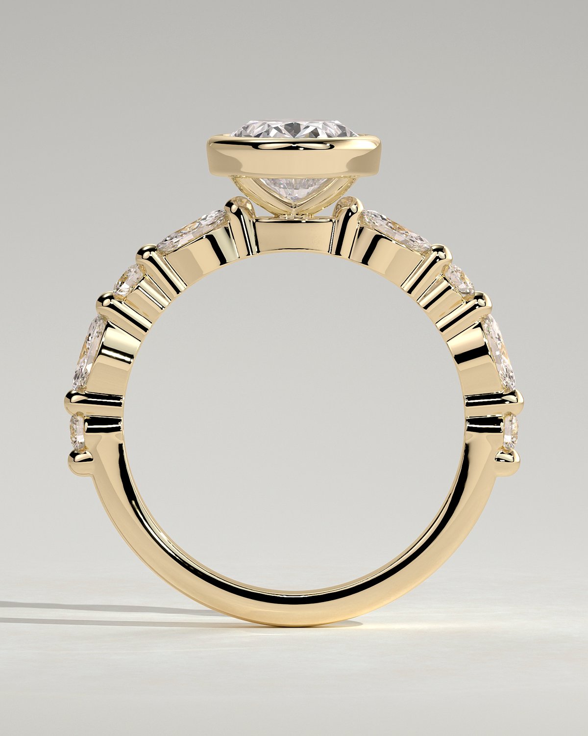 Aylin - Bezel Set Oval with Accent Stones - 18k Yellow Gold