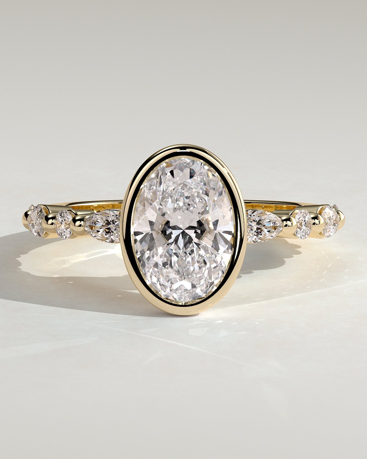 Aylin - Bezel Set Oval with Accent Stones - 18k Yellow Gold
