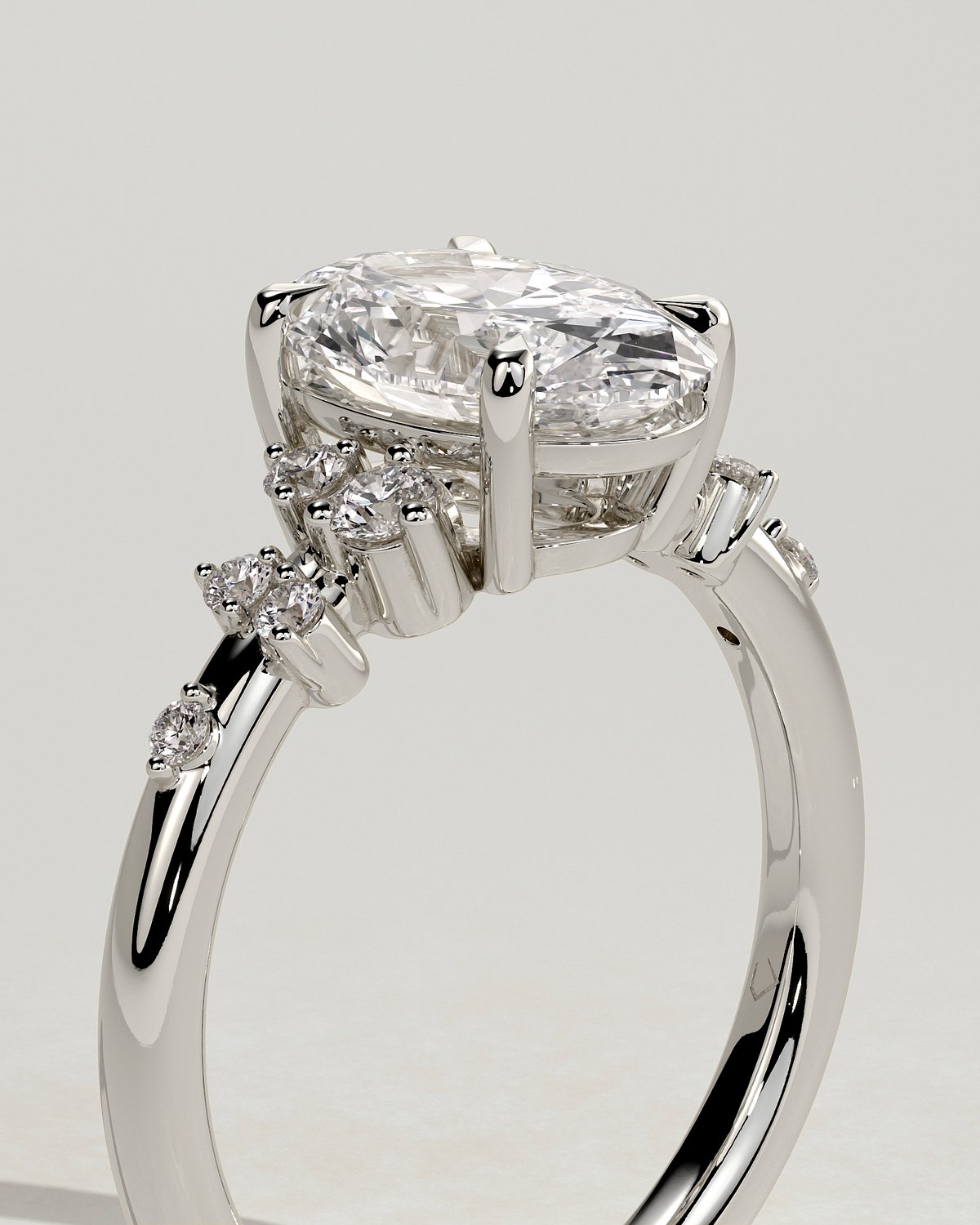 Bella  Oval Solitaire with Accent Stones - 18k White Gold