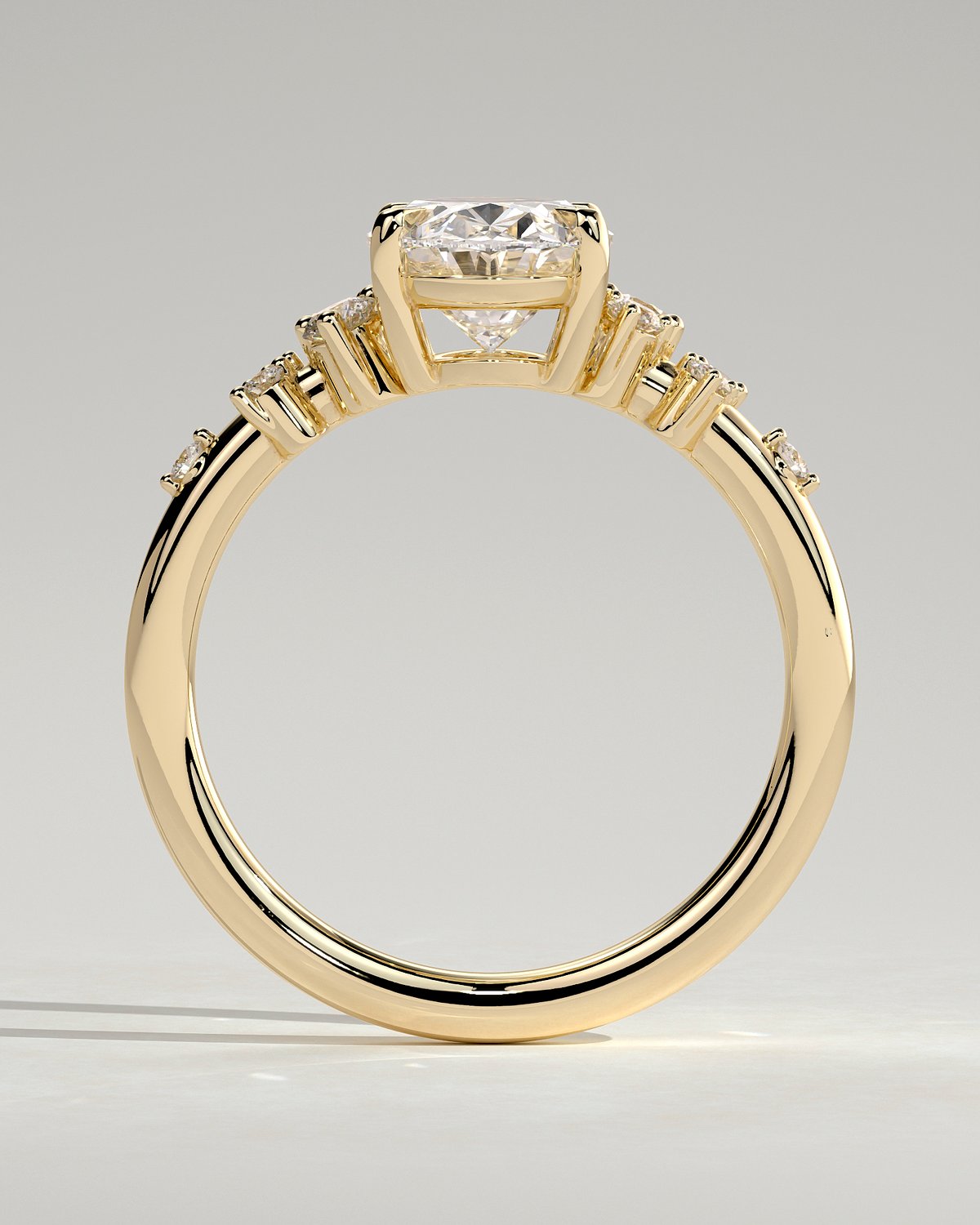 Bella  Oval Solitaire with Accent Stones - 18k Yellow Gold