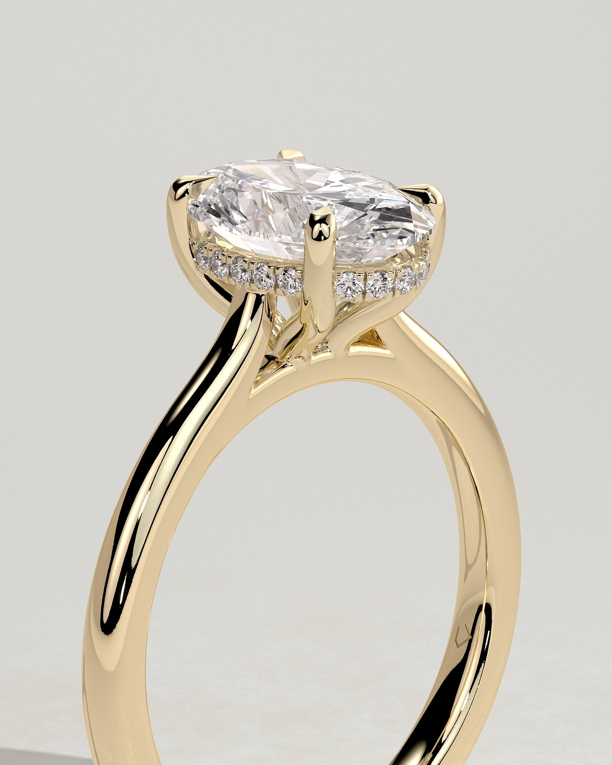 Bethany  Oval Solitaire with Hidden Halo - 18k Yellow Gold