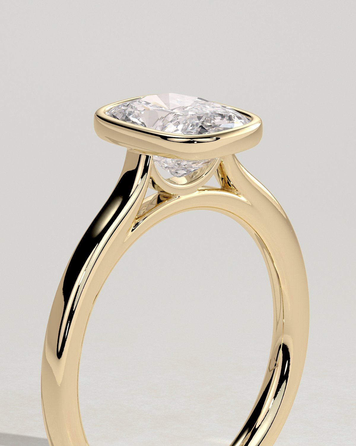 Billie - Cathedral Bezel Set Elongated Cushion - 18k Yellow Gold