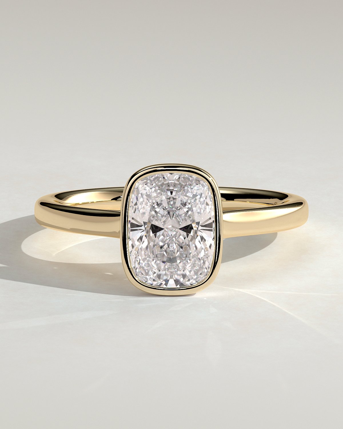 Billie - Cathedral Bezel Set Elongated Cushion - 18k Yellow Gold