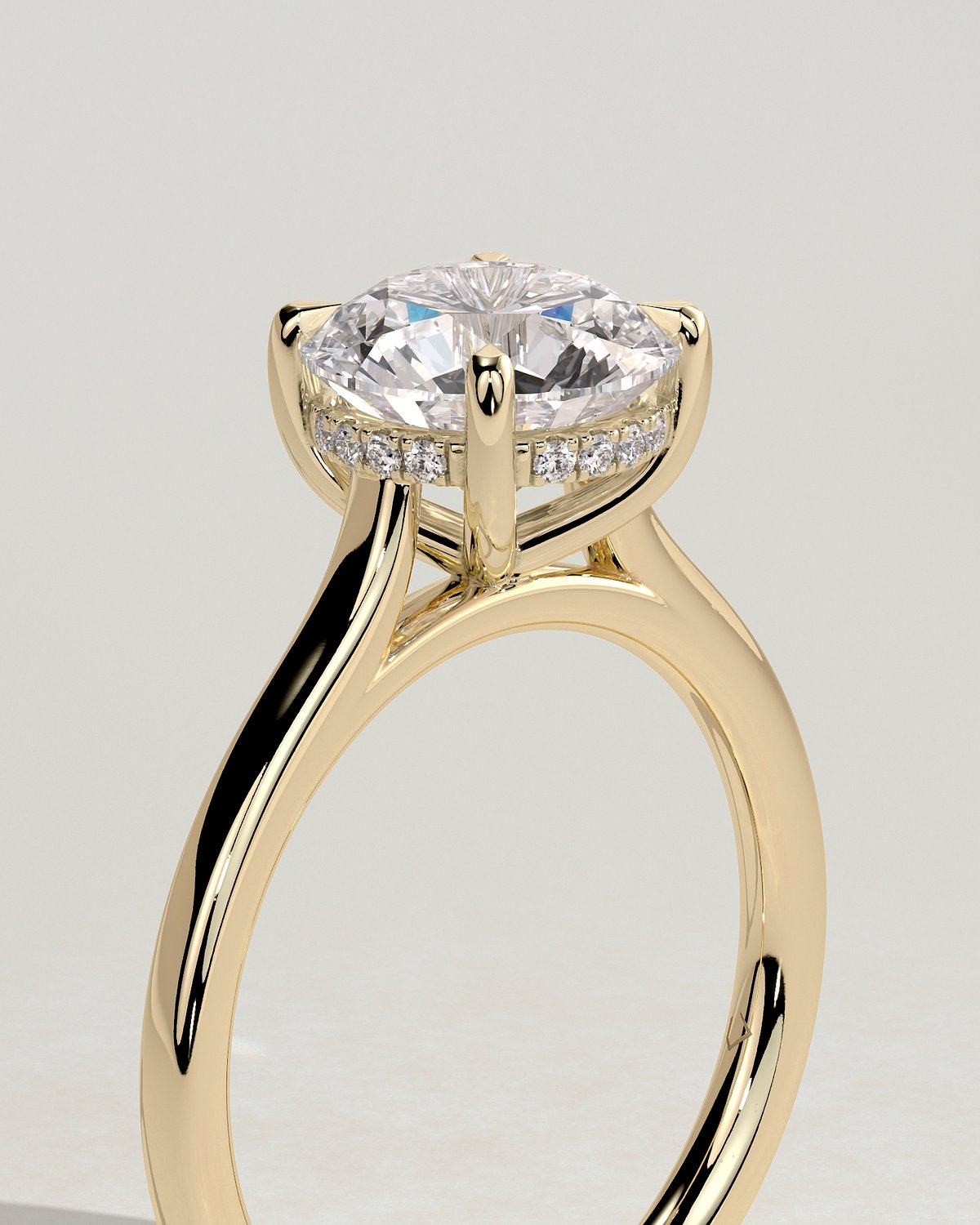Bonnie  4 Claw Round Solitaire with Hidden Halo - 18k Yellow Gold