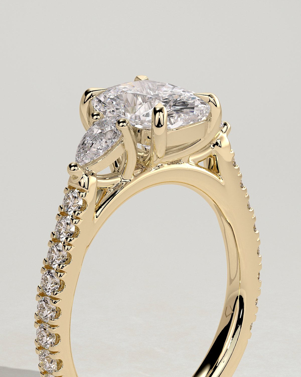 Bree  Elongated Cushion Trilogy with Pav - 18k Yellow Gold