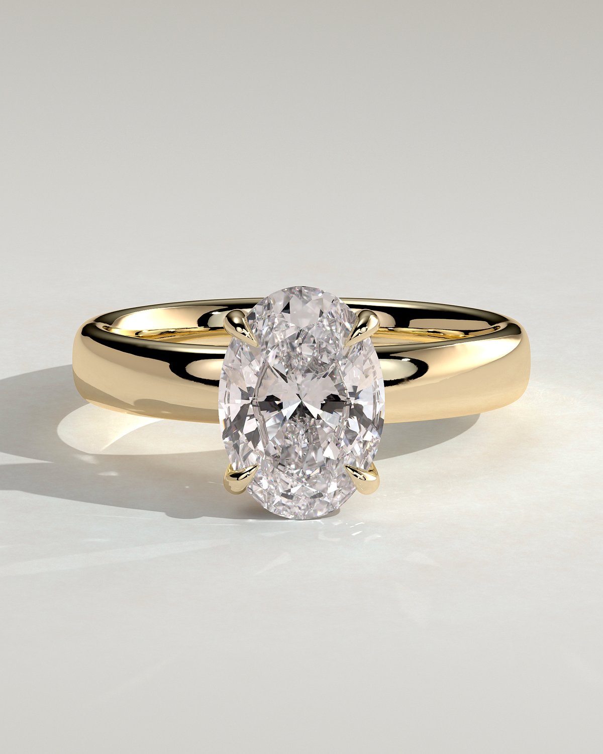Bronte - Oval Solitaire with Cigar Band - 18k Yellow Gold High Setting