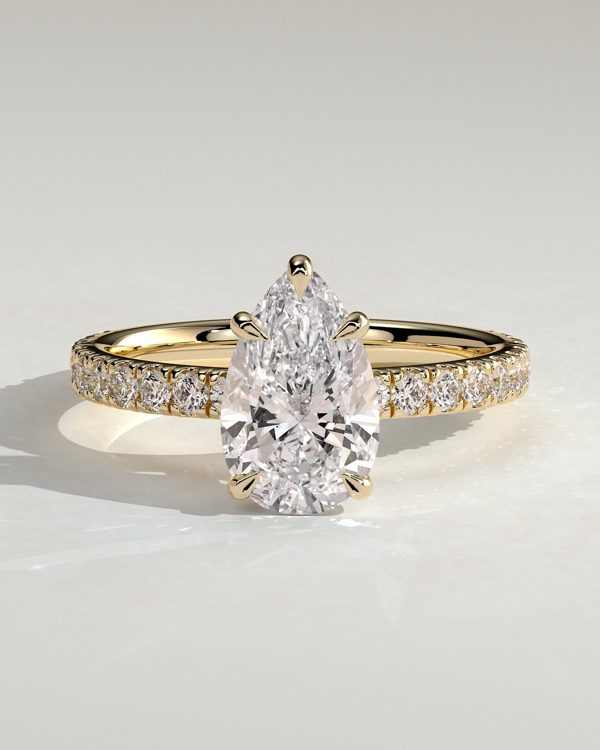 Brynlee - 5 Claw Pear Solitaire with 2/3 Pave Band - 18k Yellow Gold