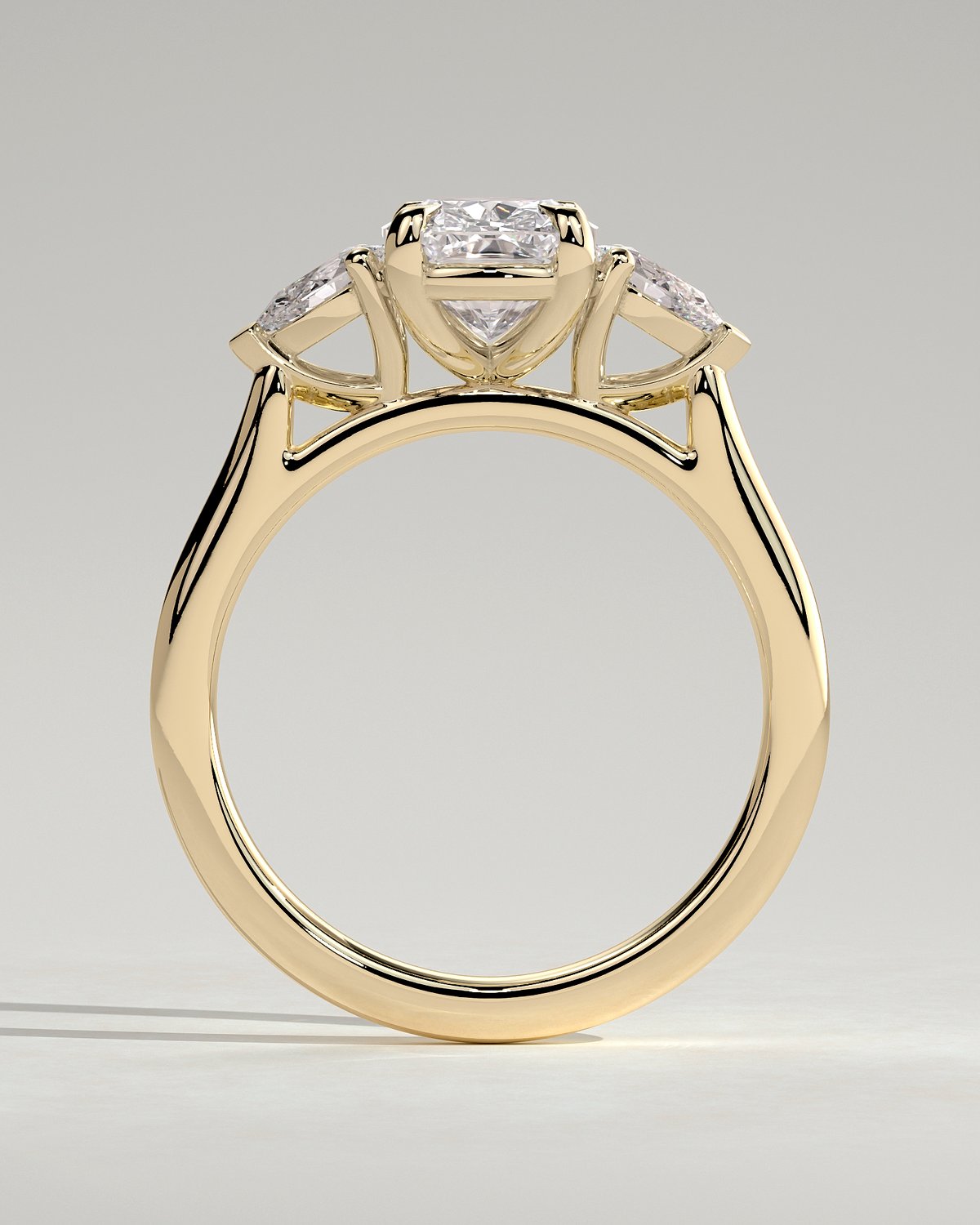Cataleya - 4 Claw Elongated Cushion with Accent Stones - 18k Yellow Gold