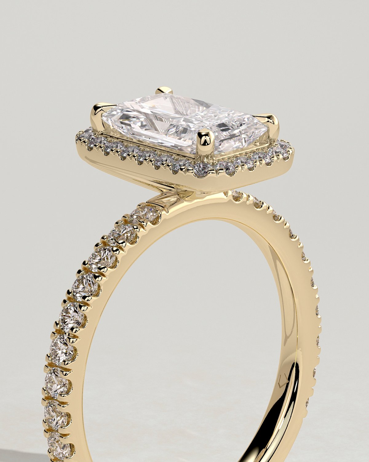 Catherine  Radiant Halo with Pave - 18k Yellow Gold