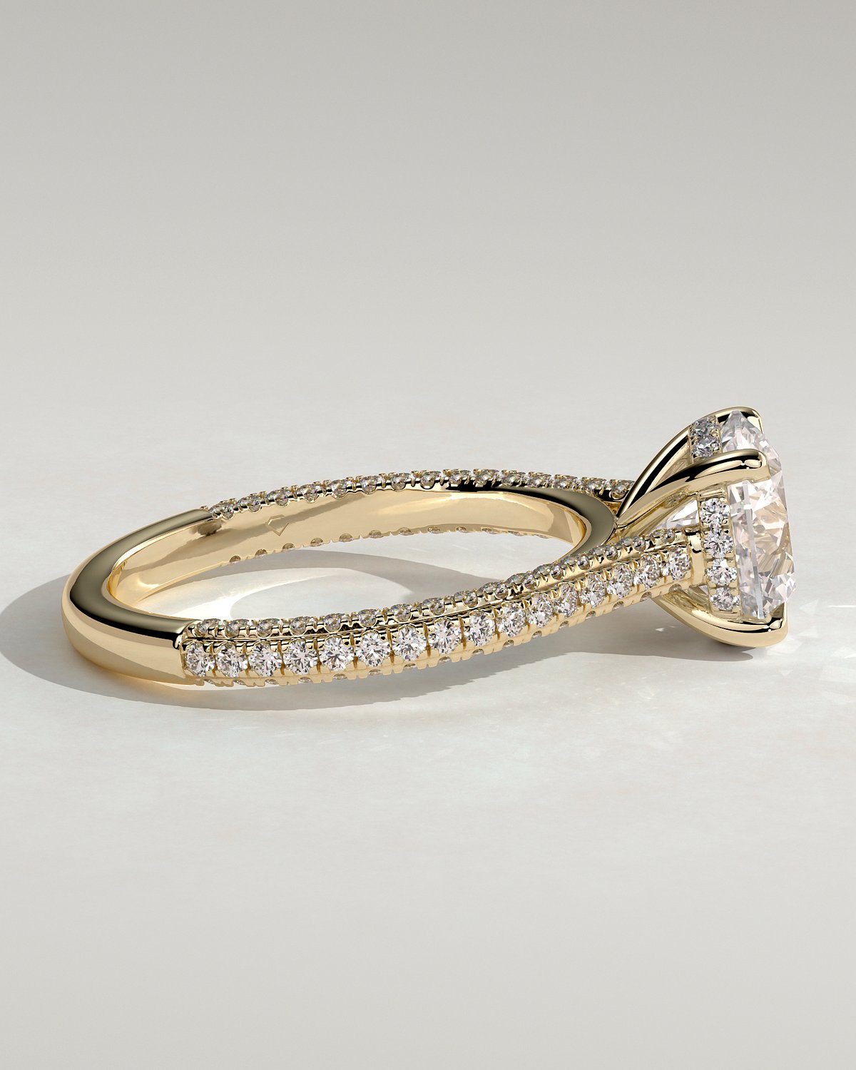 Chelsea  4 Claw Triple Pav Cathedral Round Solitaire - 18k Yellow Gold