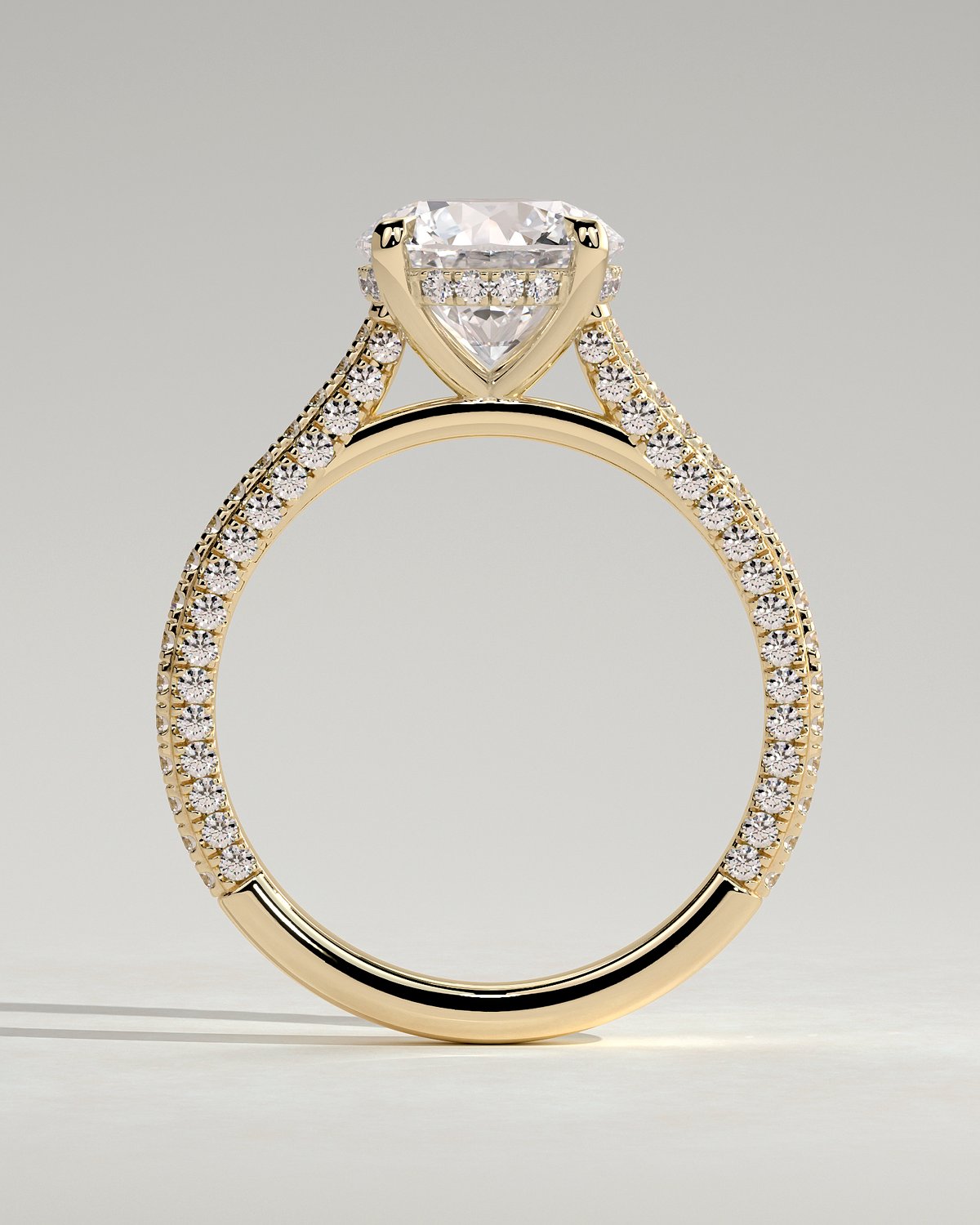 Chelsea  4 Claw Triple Pav Cathedral Round Solitaire - 18k Yellow Gold