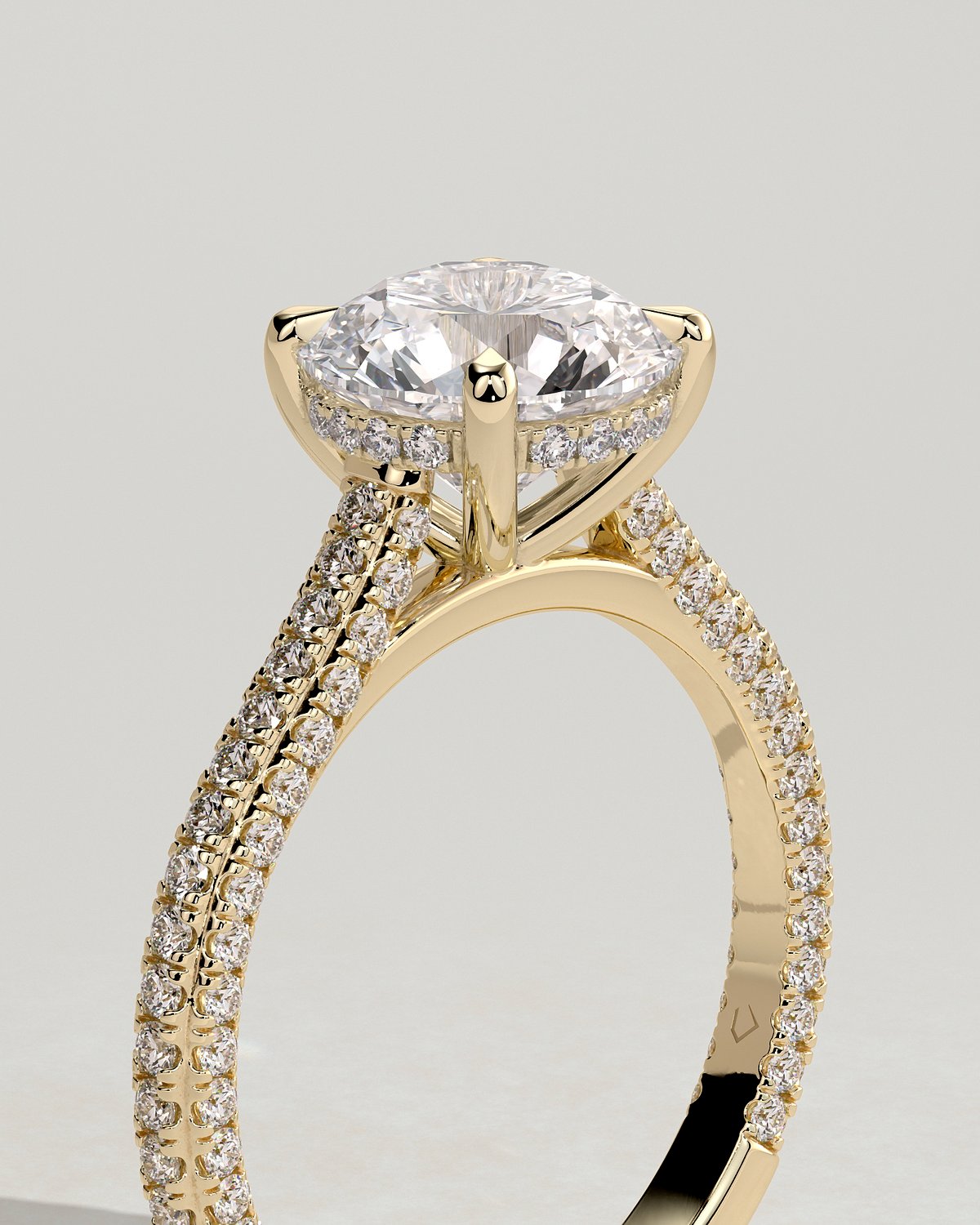 Chelsea  4 Claw Triple Pav Cathedral Round Solitaire - 18k Yellow Gold