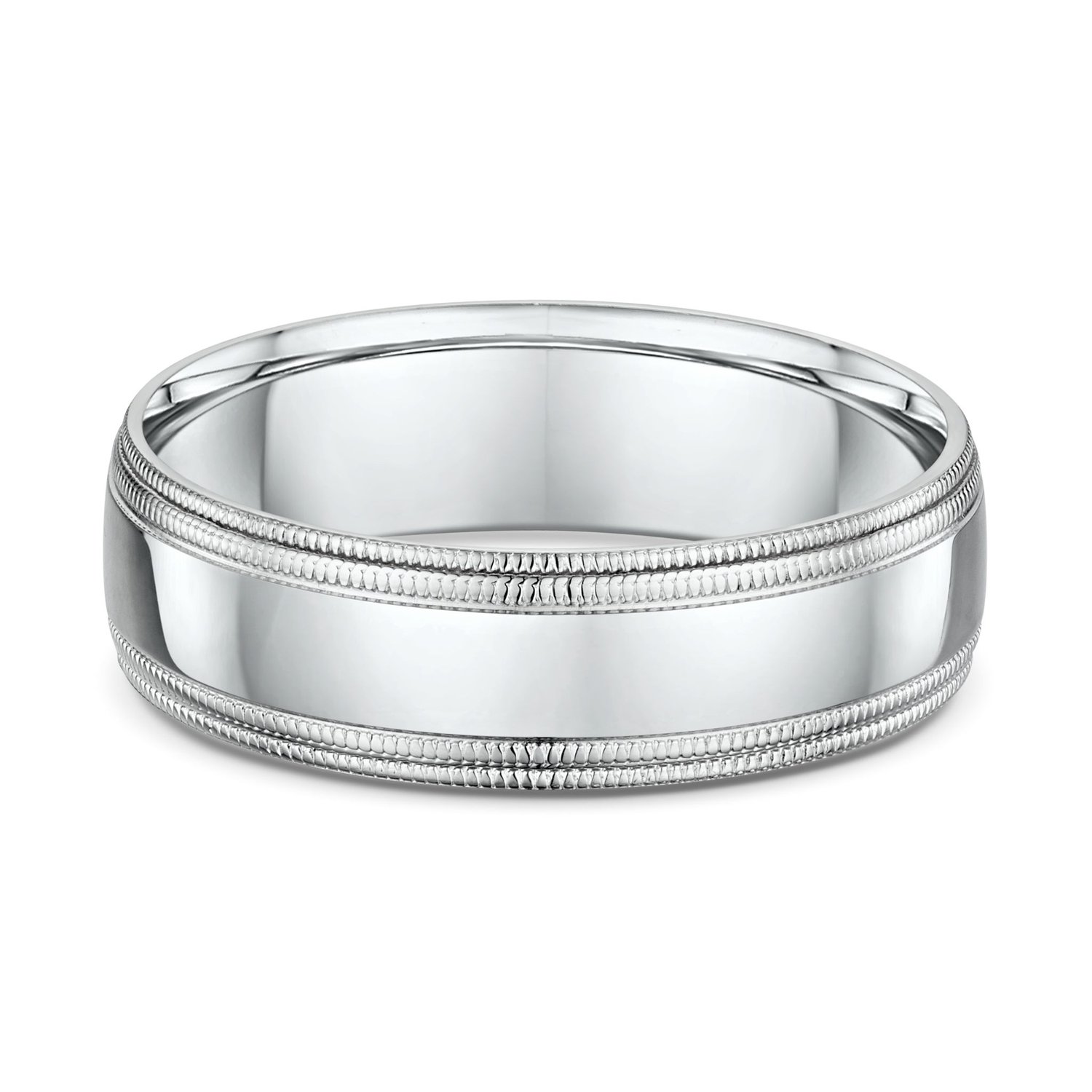 Classic Double Milgrain Mens Wedding Ring - 9k White Gold