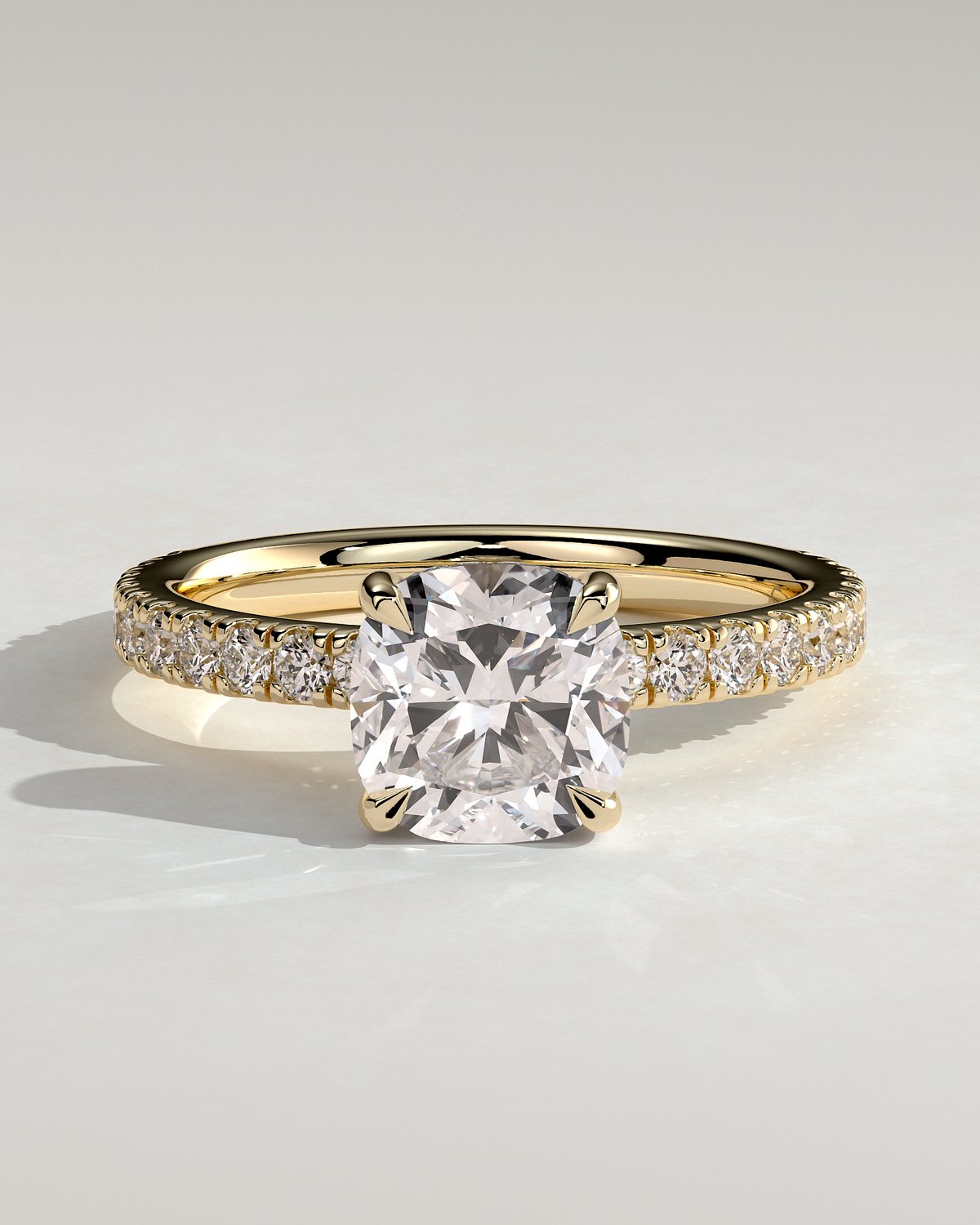 Claudia  Cushion Solitaire with Hidden Halo and Pave - 18k Yellow Gold