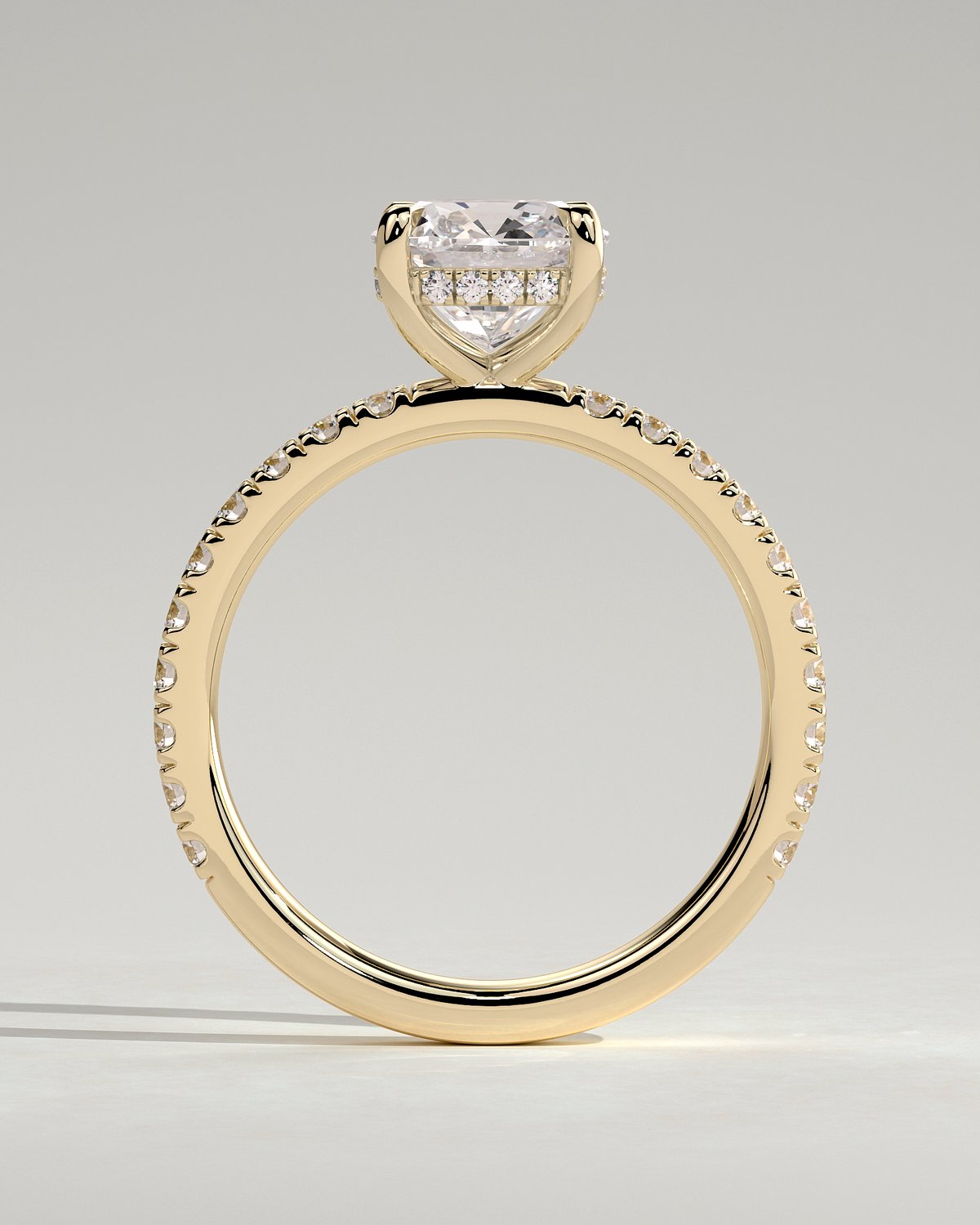 Claudia  Cushion Solitaire with Hidden Halo and Pave - 18k Yellow Gold
