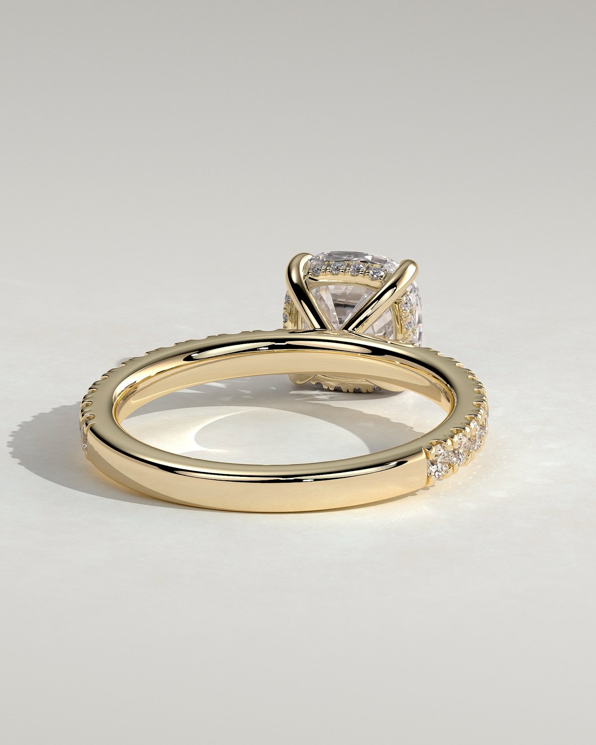 Claudia  Cushion Solitaire with Hidden Halo and Pave - 18k Yellow Gold