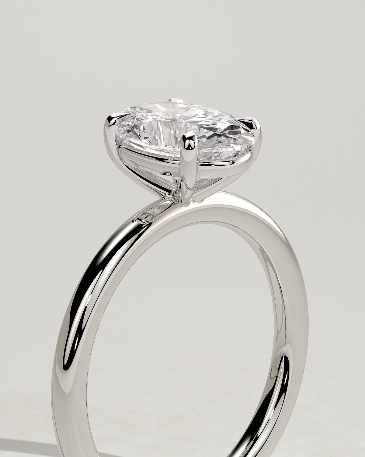 Daisy  Oval Solitaire - 18k White Gold High Setting