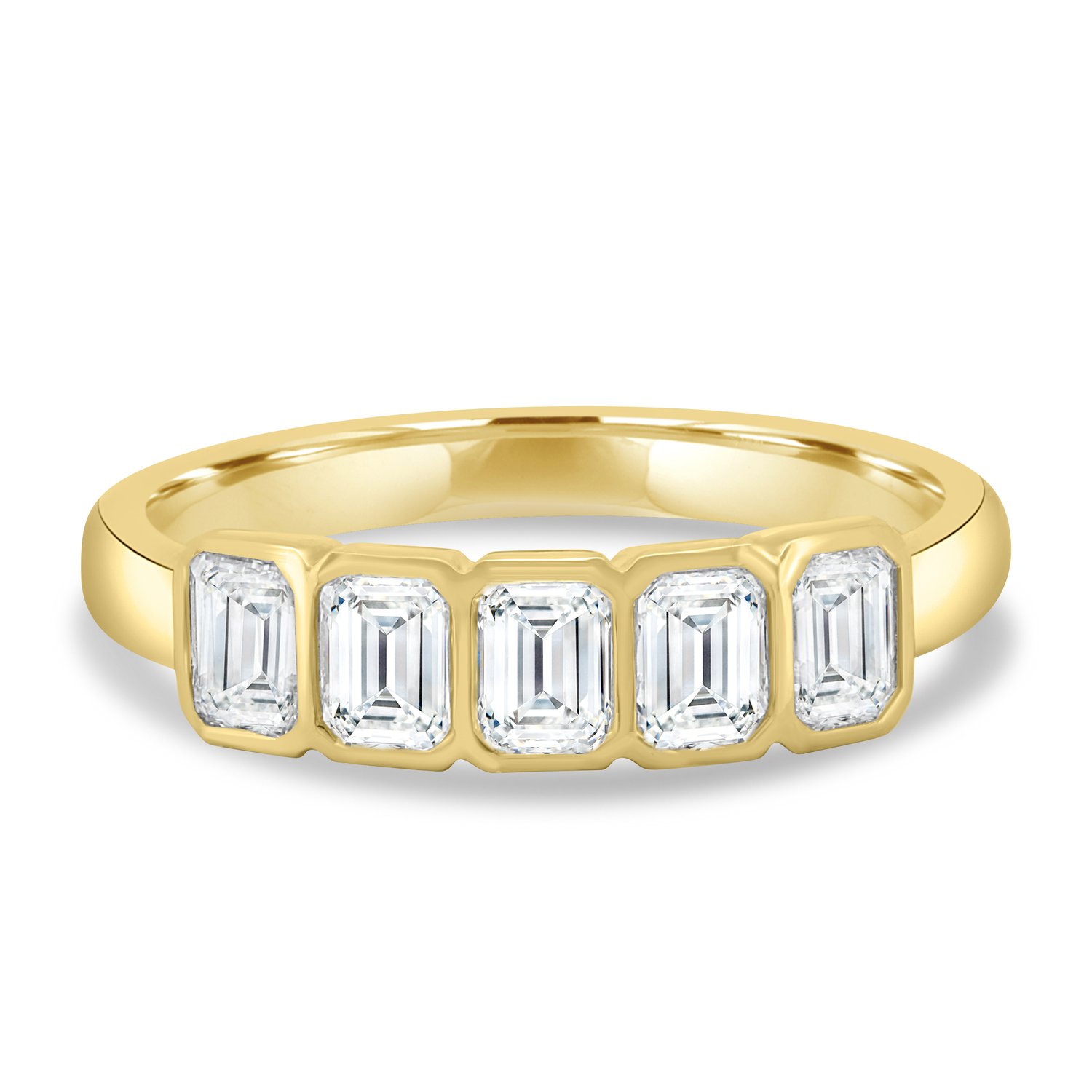 Dallas - Bezel Set Emerald Wedding Ring - 5 stones 18k Yellow Gold